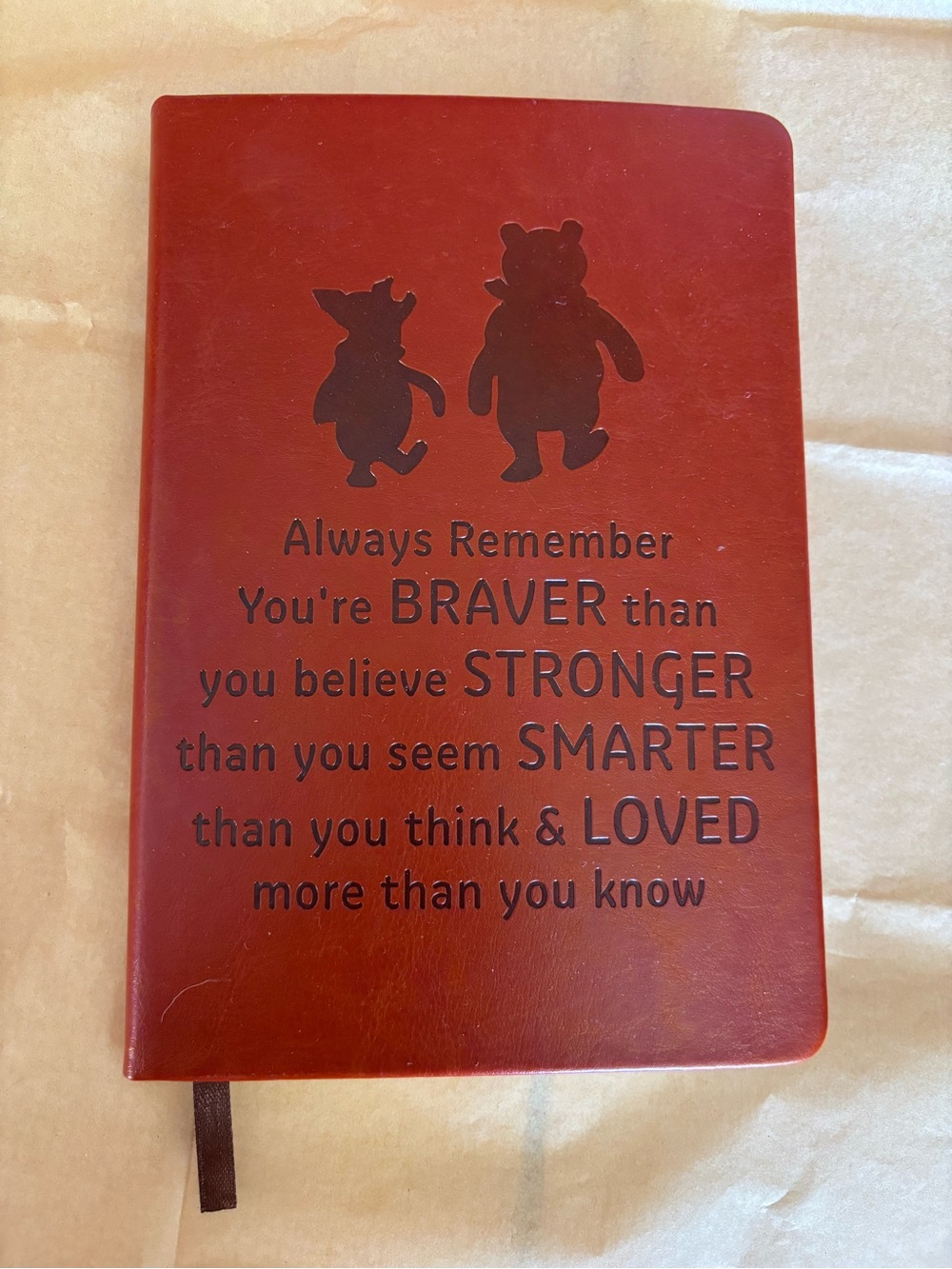 Winnie the Pooh Inspirational Redish Brown Faux Leather Journal
